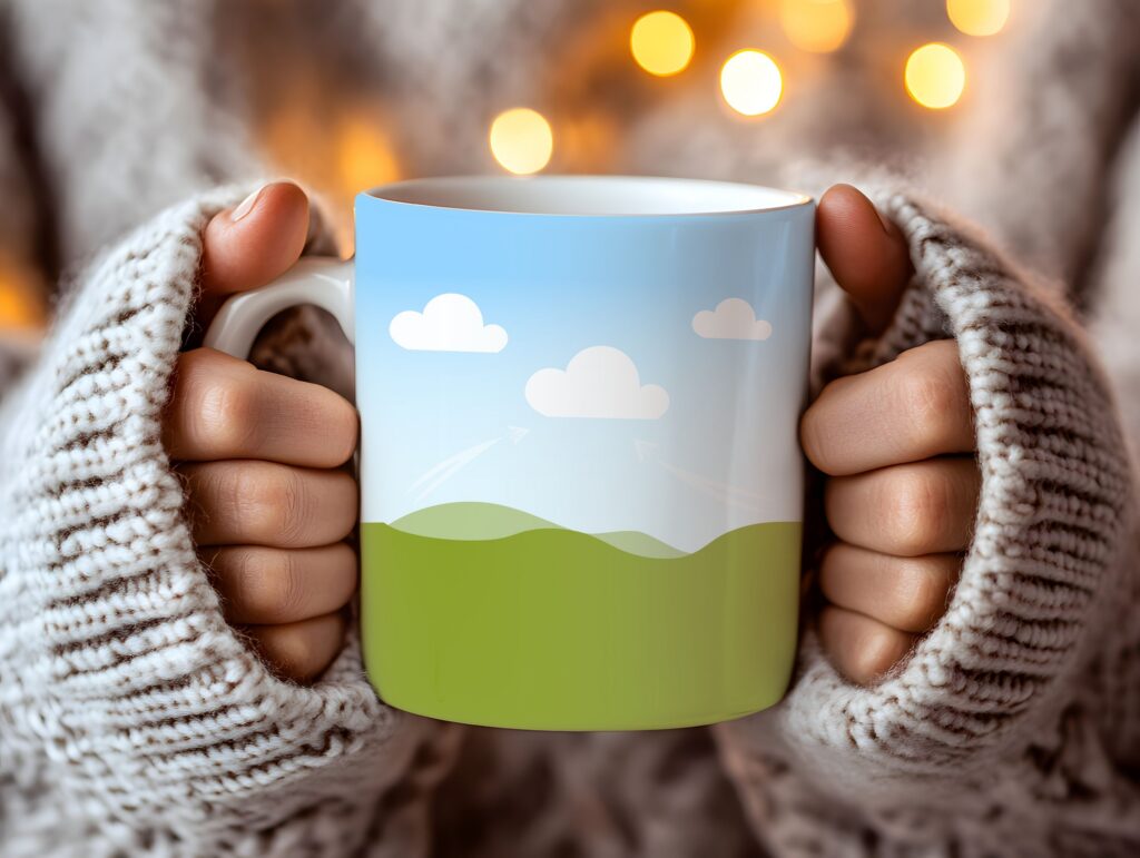 Cozy Morning Mug with Minimalist Landscape Design