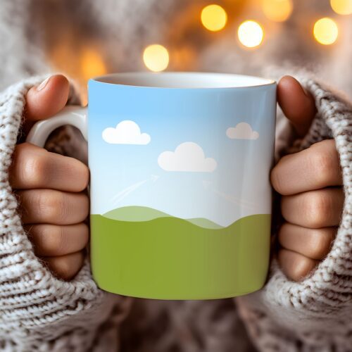 Cozy Morning Mug with Minimalist Landscape Design