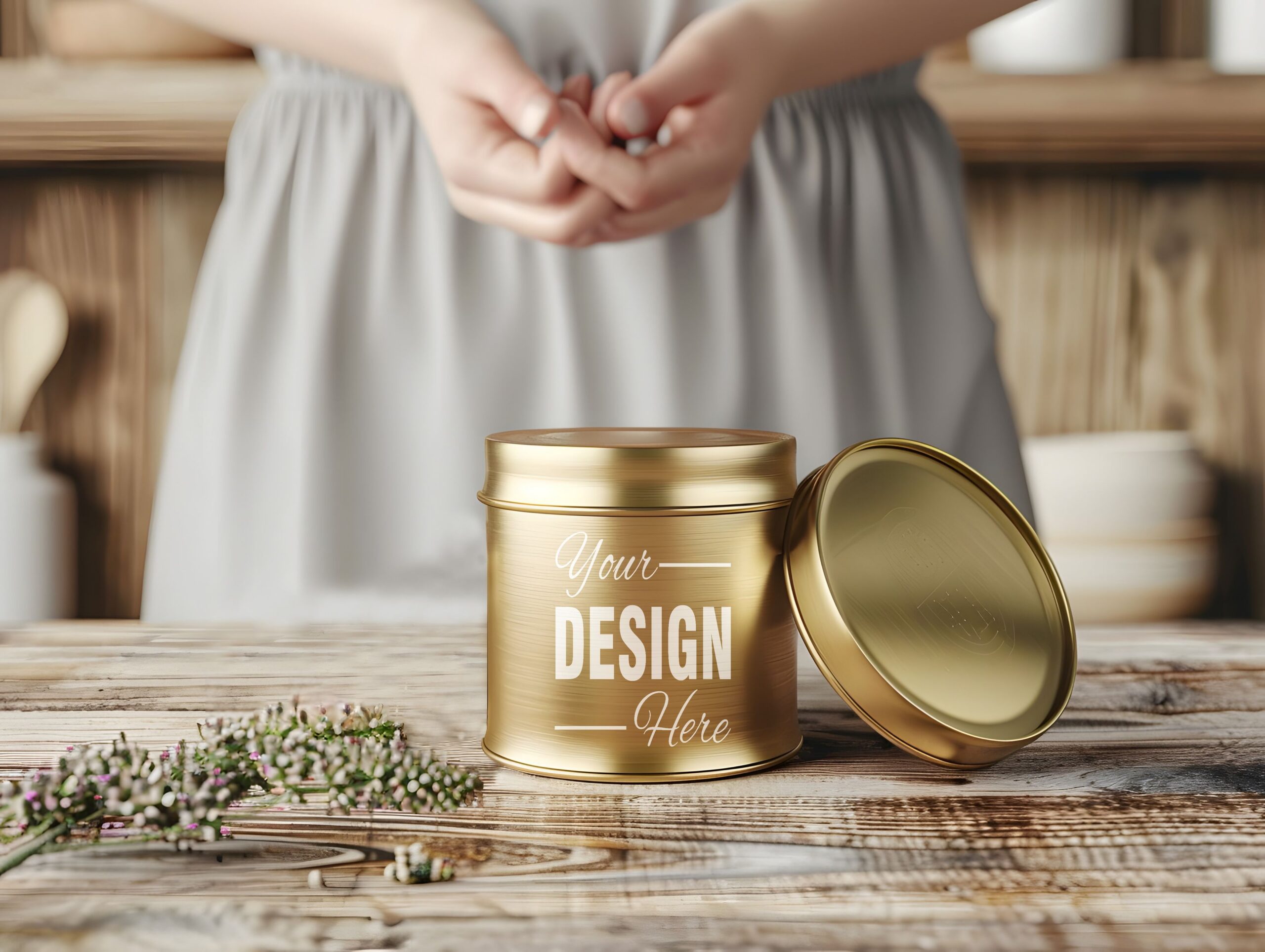 Elegant Gold Tin Container Mockup Design