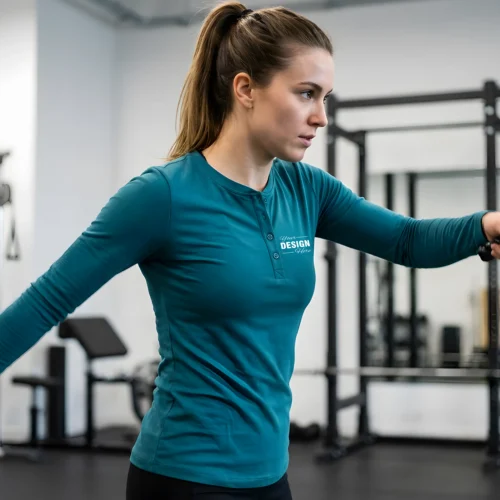 Teal Henley Workout Shirt Mockup