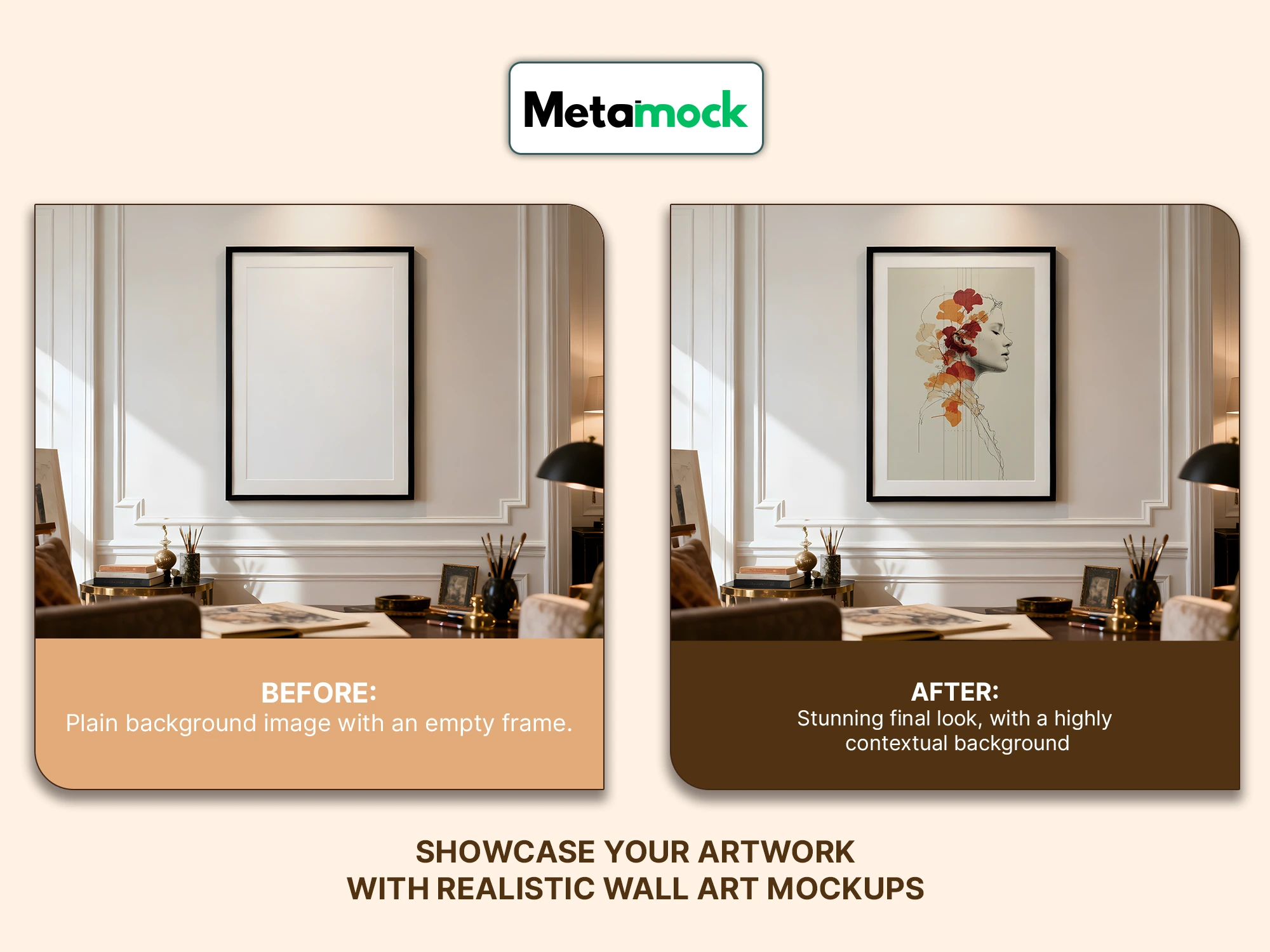 Elegant Wall Art Mockup with Floral Portrait