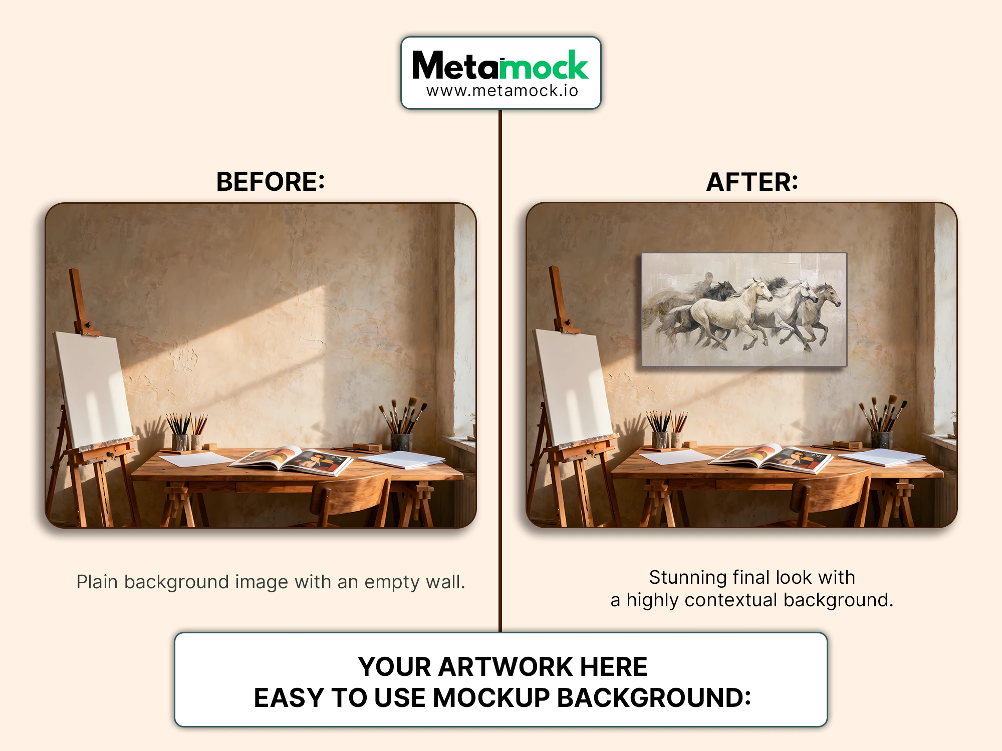 Artistic Room Poster Mockup with Galloping Horses